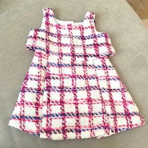 Janie & Jack Pink Purple Plaid Dress Boucle Classic Tweed Sleeveless - 18/24 Mo